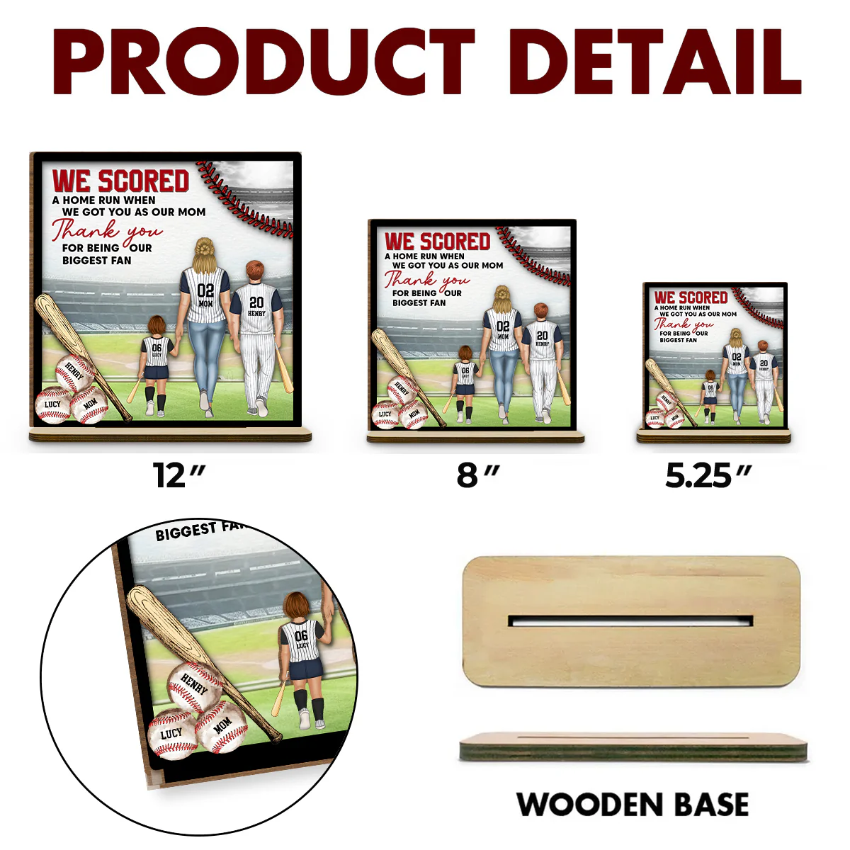 Baseball And Love Go Together - Personalized Custom 2-Layer Wood Plaque With Flat Base - Image 5