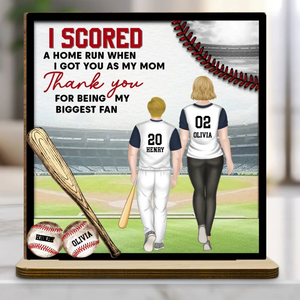 Baseball And Love Go Together - Personalized Custom 2-Layer Wood Plaque With Flat Base - Image 7