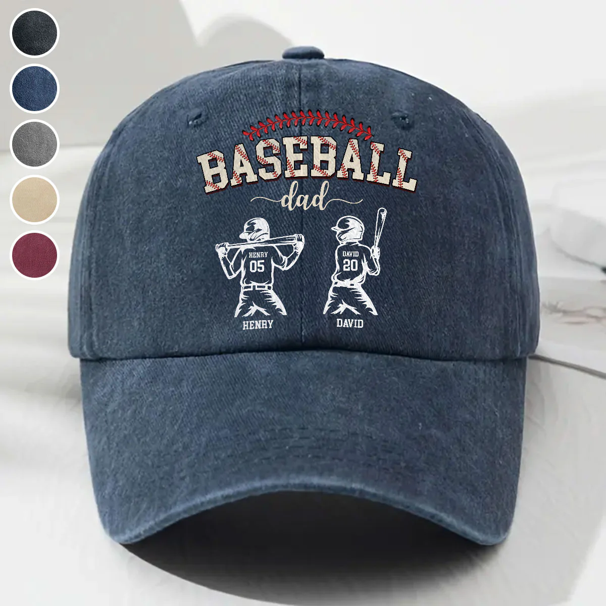 Baseball Dad Grandpa - Personalized Custom Vintage Washed Denim Cap