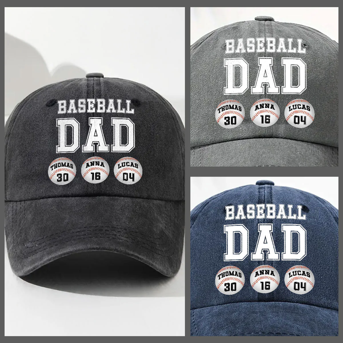 Baseball Dad - Personalized Custom Vintage Washed Denim Cap - Image 3