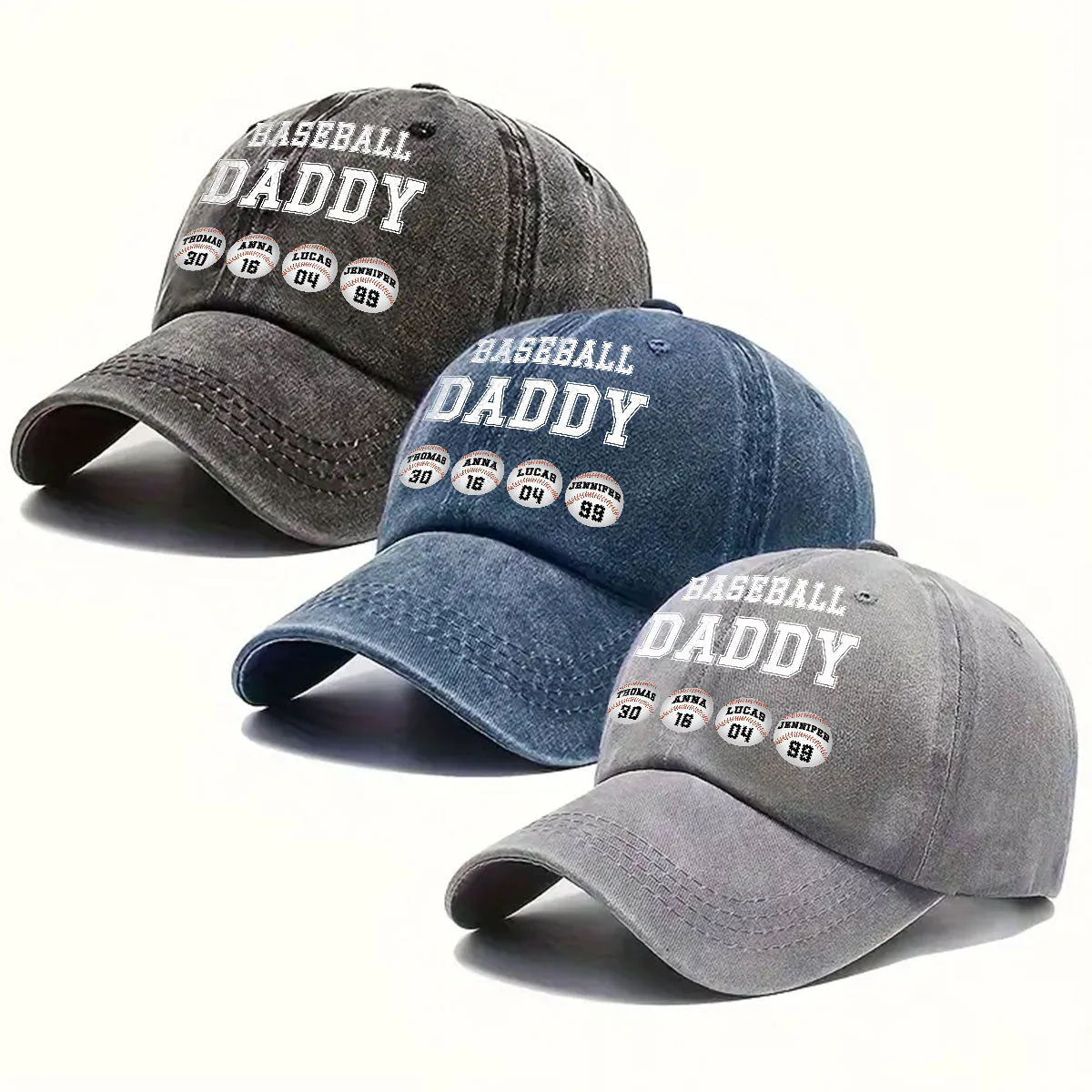 Baseball Dad - Personalized Custom Vintage Washed Denim Cap - Image 4