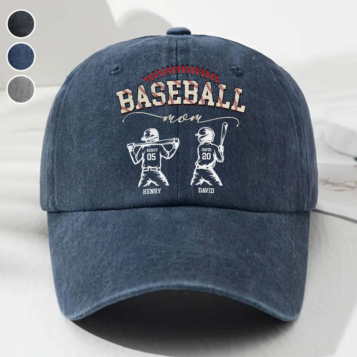 Baseball Mom Grandma - Personalized Custom Vintage Washed Denim Cap