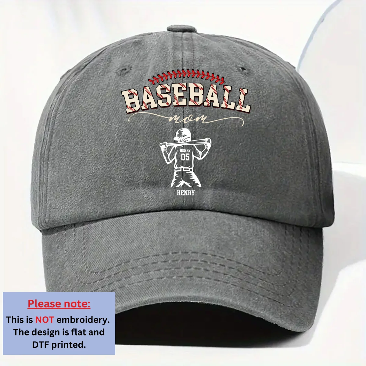 Baseball Mom Grandma - Personalized Custom Vintage Washed Denim Cap - Image 8