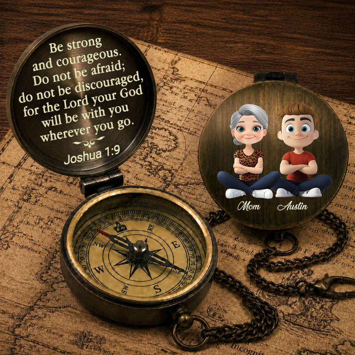 Be Strong And Courageous - Personalized Custom Pocket Compass - Image 2