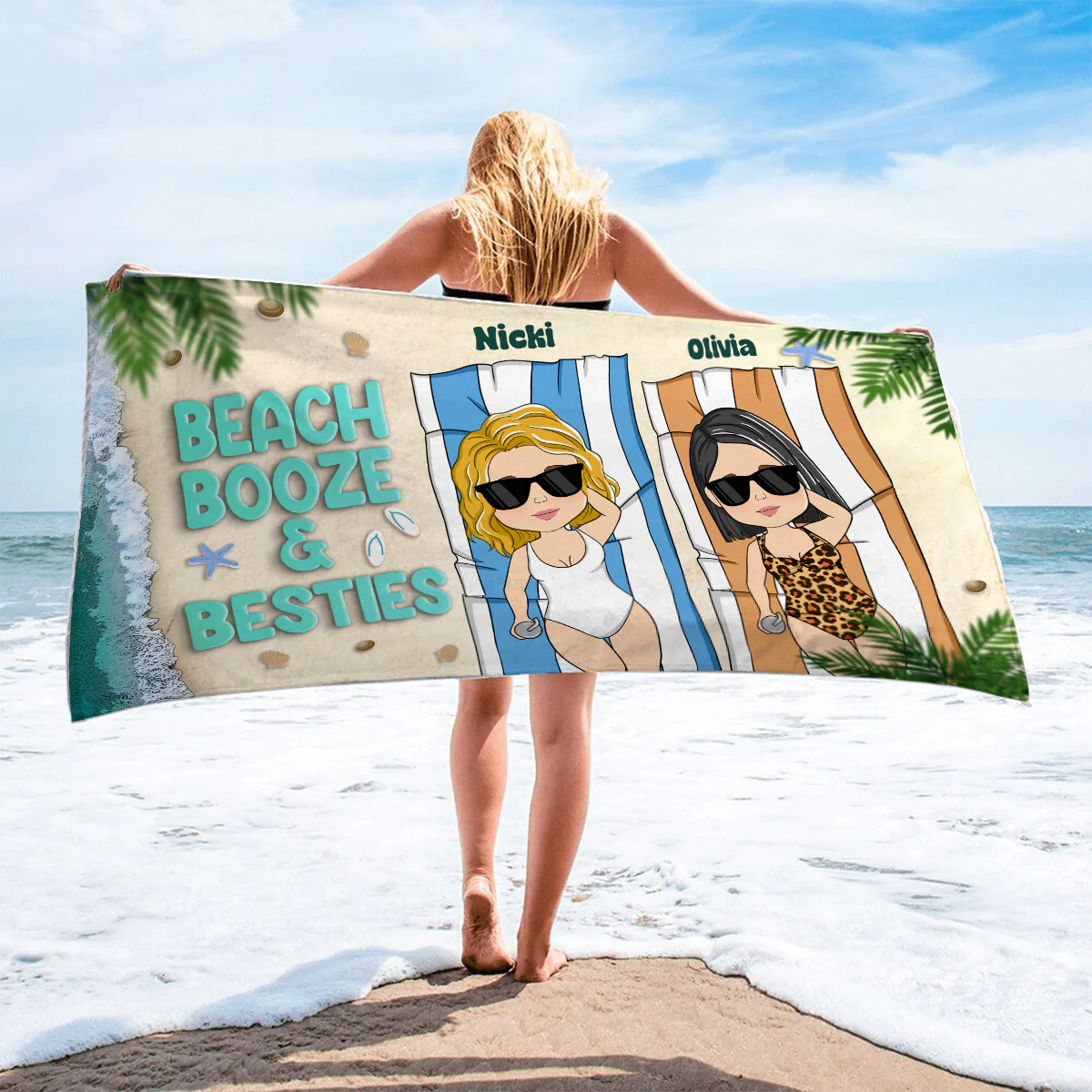 Beach, Booze & Besties - Personalized Custom Beach Towel - Image 2