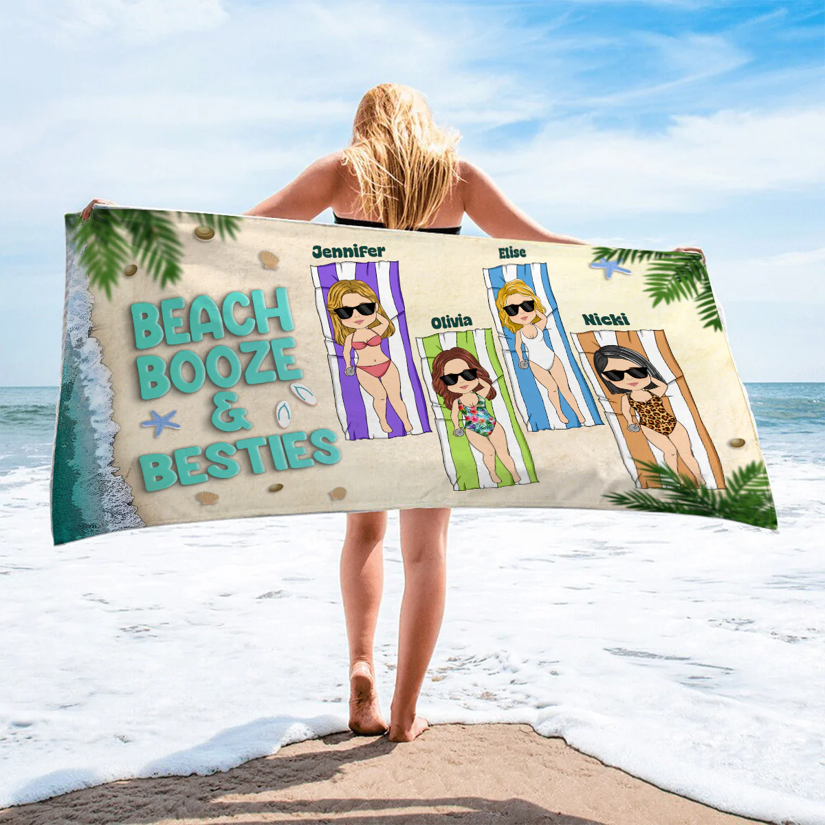 Beach, Booze & Besties - Personalized Custom Beach Towel - Image 4