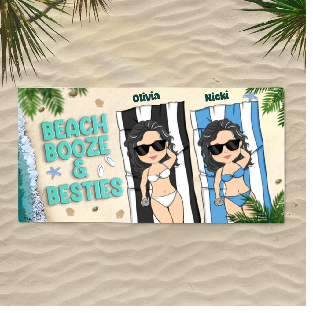 Beach, Booze & Besties - Personalized Custom Beach Towel - Image 5