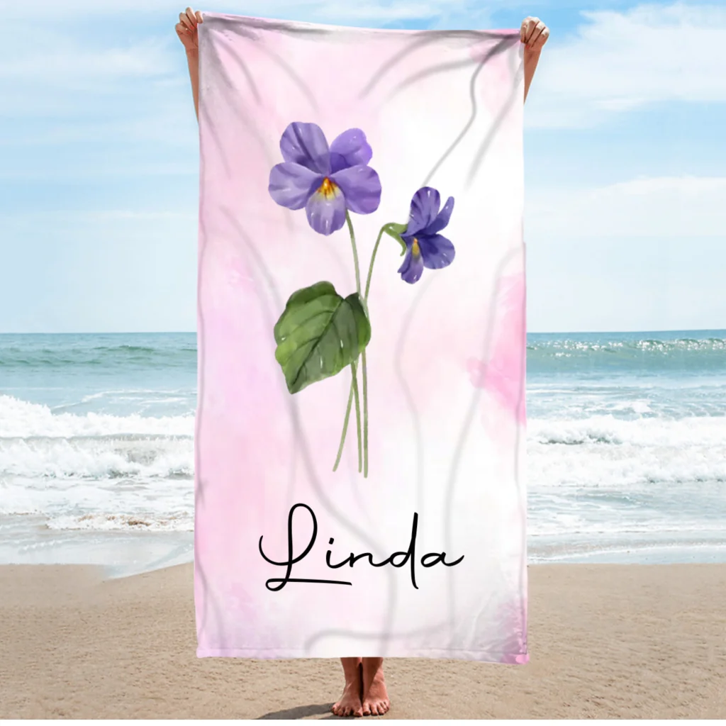 Beach Flower -  Personalized Custom Beach Towel - Image 5