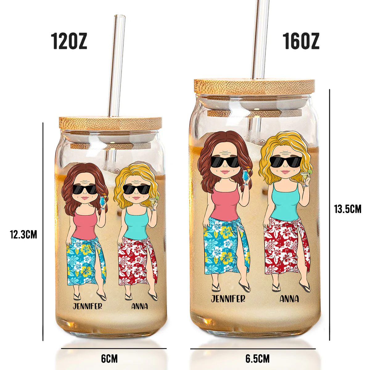 Beaches Booze And Besties - Personalized Custom Glass Can - Image 5