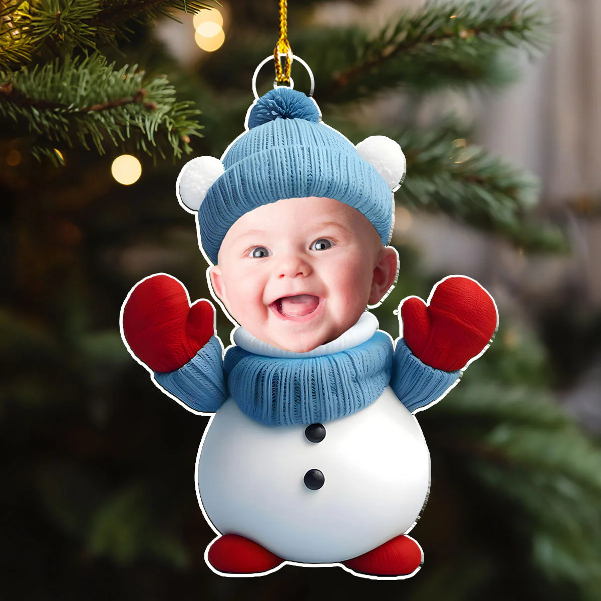 Bear Snowman Photo Baby - Personalized Custom Acrylic Ornament - Image 2