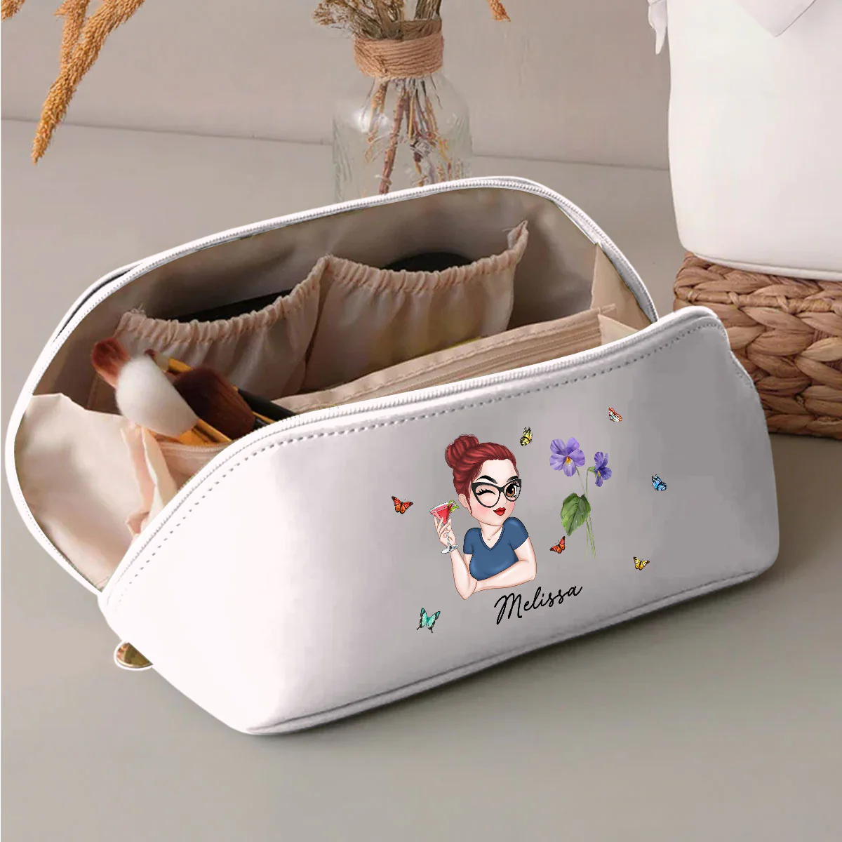 Beautiful Bestie - Personalized Custom Leather Makeup Bag - Image 3