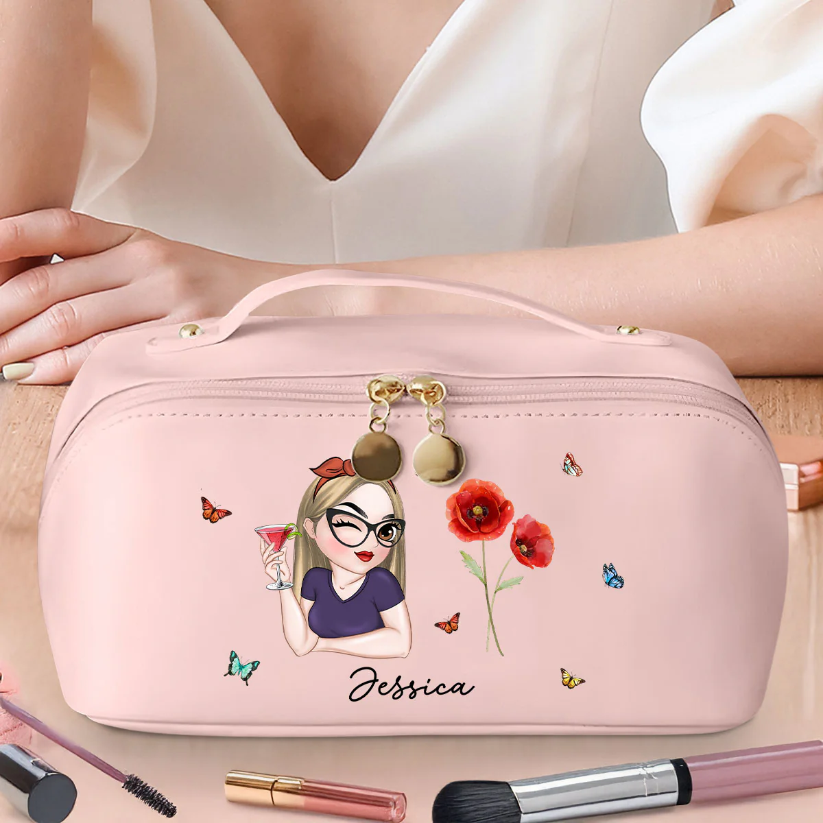 Beautiful Bestie - Personalized Custom Leather Makeup Bag - Image 5