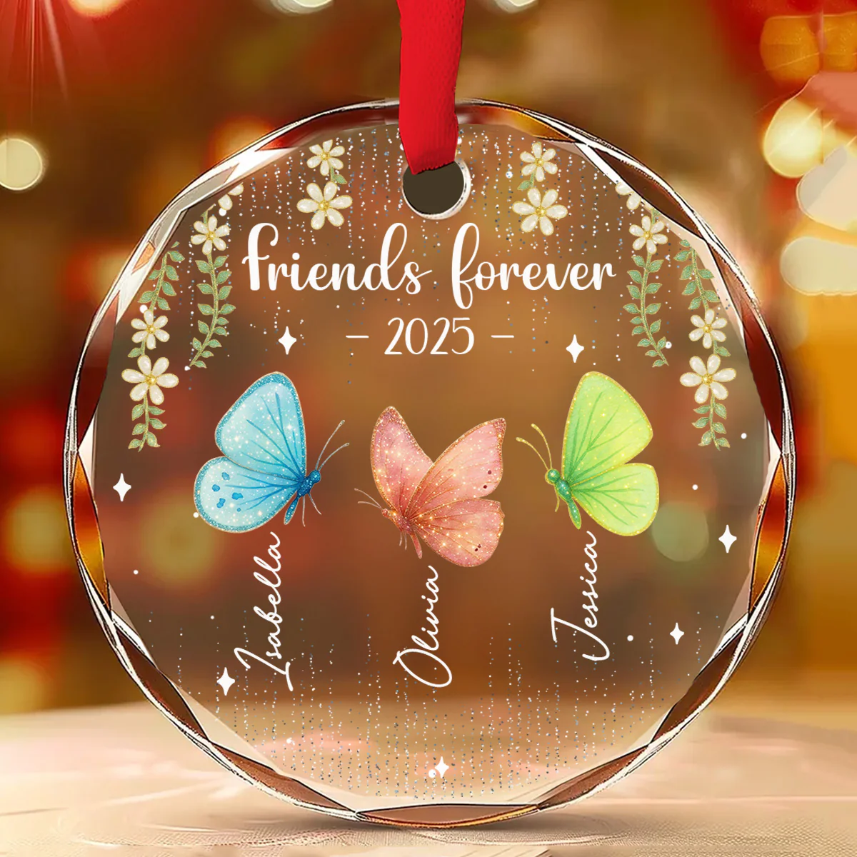 Beautiful Butterfly Sisters - Personalized Custom Glass Ornament - Image 2