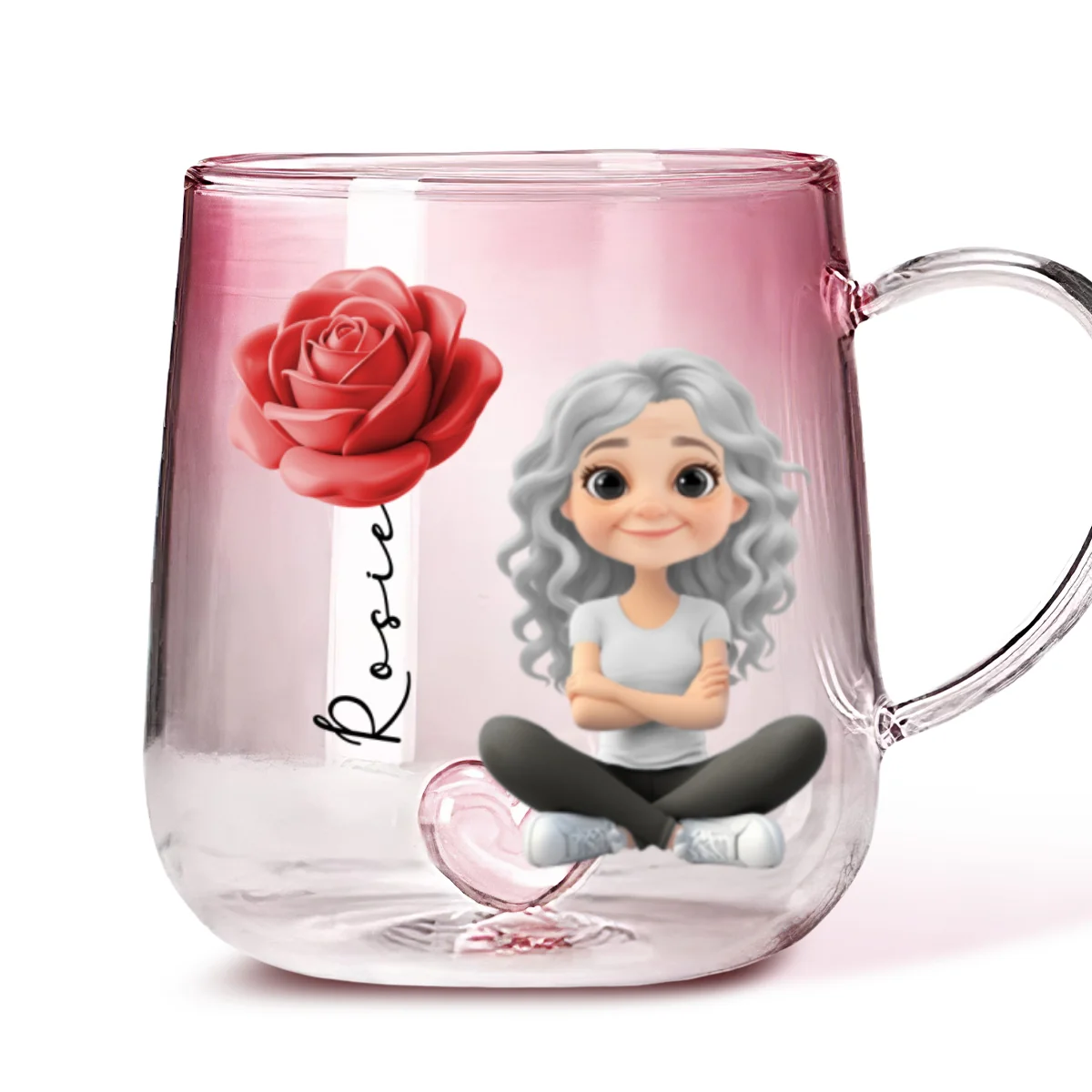 Beautiful Floral Girl - Personalized Custom Pink Gradient Glass Mug - Image 5