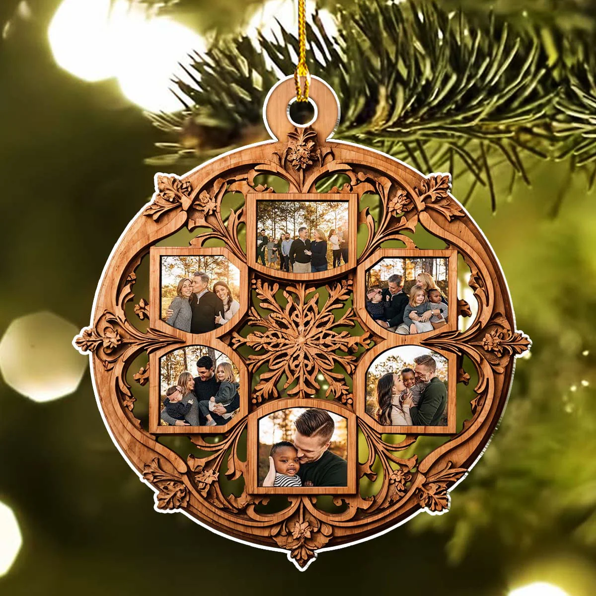 Beautiful Snowflake Photo Family - Personalized Custom Acrylic Ornament - Image 2
