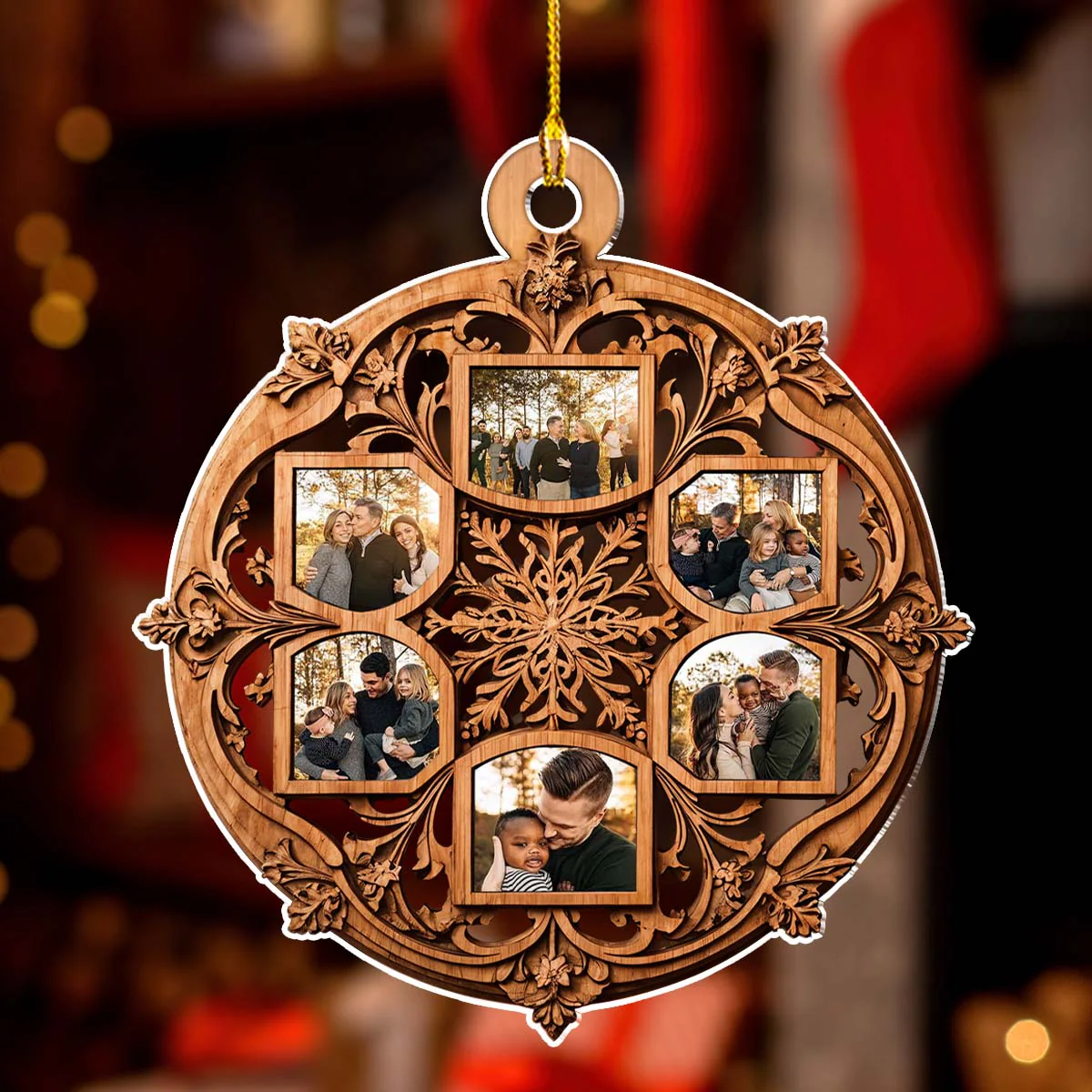 Beautiful Snowflake Photo Family - Personalized Custom Acrylic Ornament - Image 3