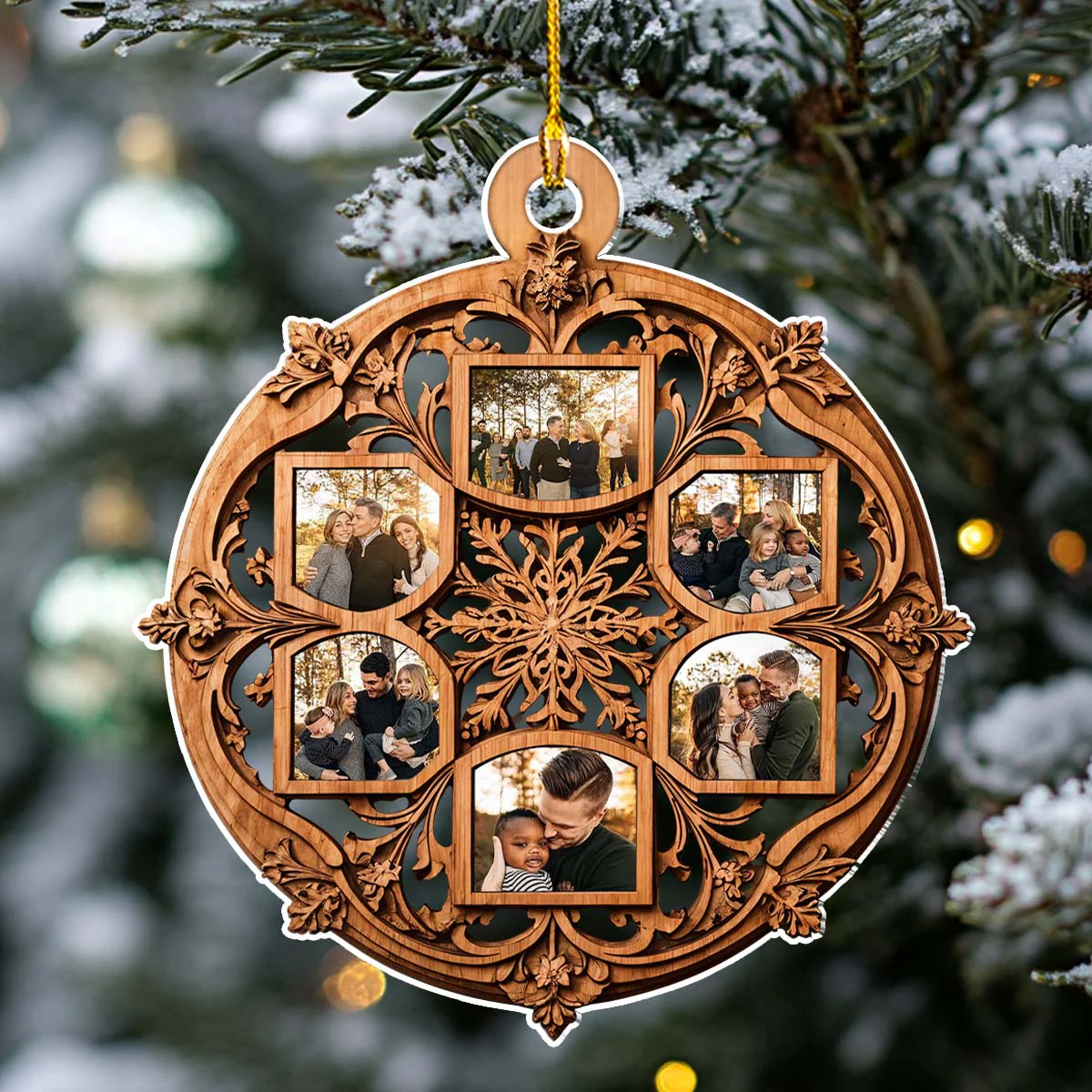 Beautiful Snowflake Photo Family - Personalized Custom Acrylic Ornament - Image 4