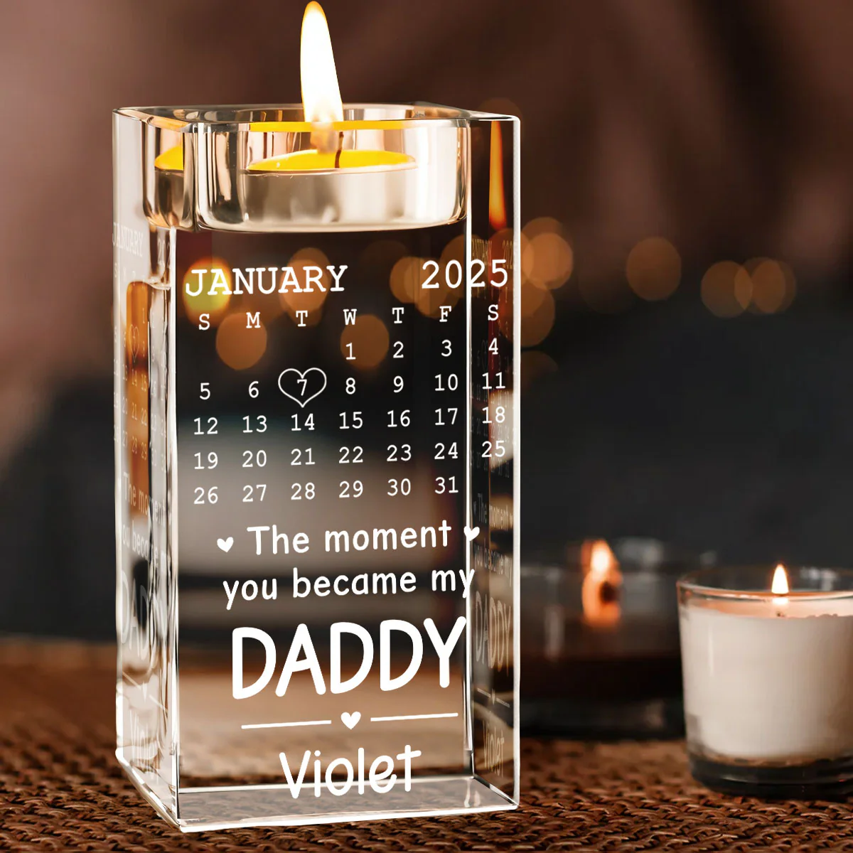 Became Daddy - Personalized Custom Engraved Crystal Candle Holder - Image 2