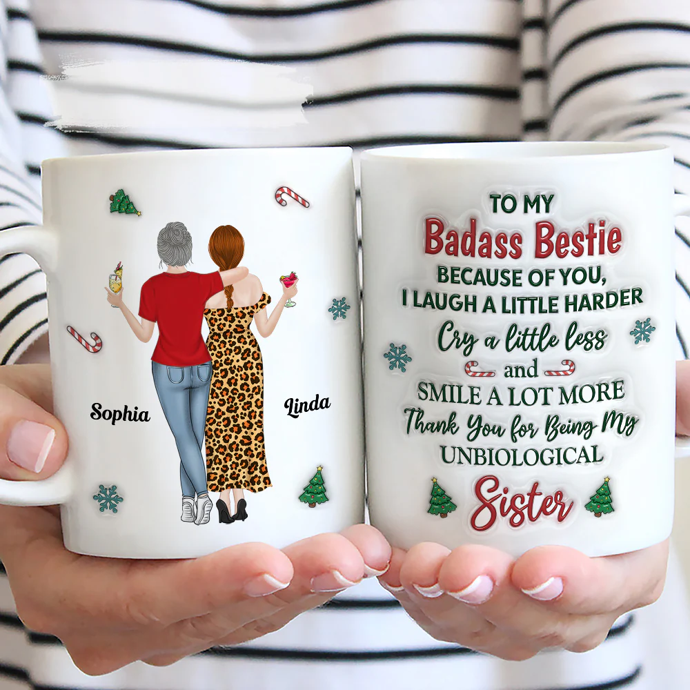 Because Of You I Laugh A Little Harder Christmas - Personalized Custom 3D Inflated Effect Mug - Image 2