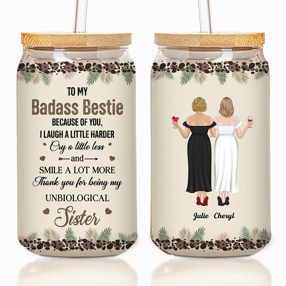 Because Of You I Laugh A Little Harder Friendship - Personalized Custom Glass Can