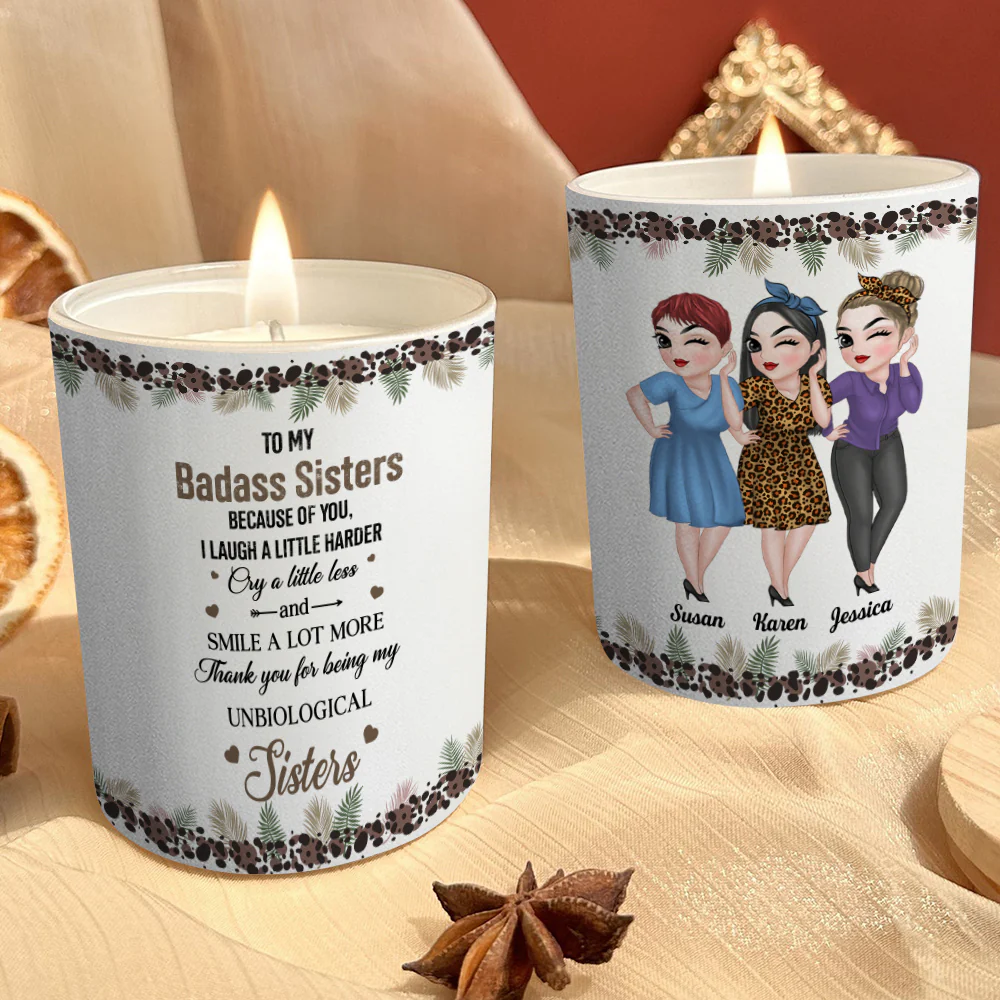 Because Of You I Laugh A Little Harder - Personalized Custom Candle - Image 3