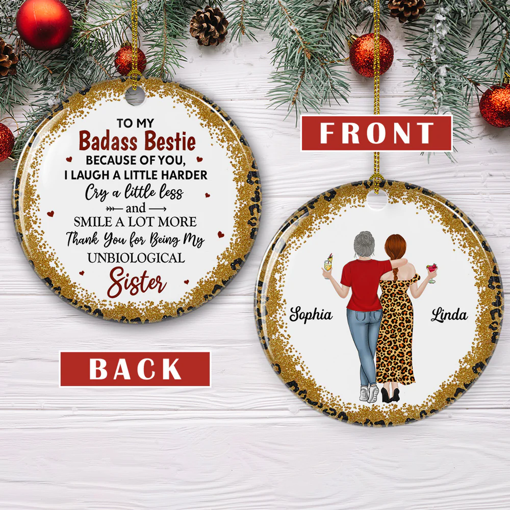 Because Of You I Laugh A Little Harder - Personalized Custom Ceramic Ornament