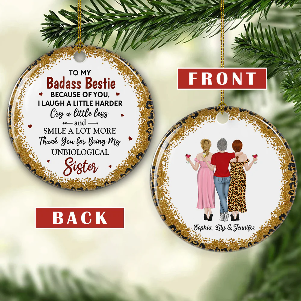 Because Of You I Laugh A Little Harder - Personalized Custom Ceramic Ornament - Image 3