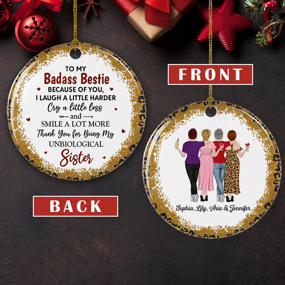 Because Of You I Laugh A Little Harder - Personalized Custom Ceramic Ornament - Image 5