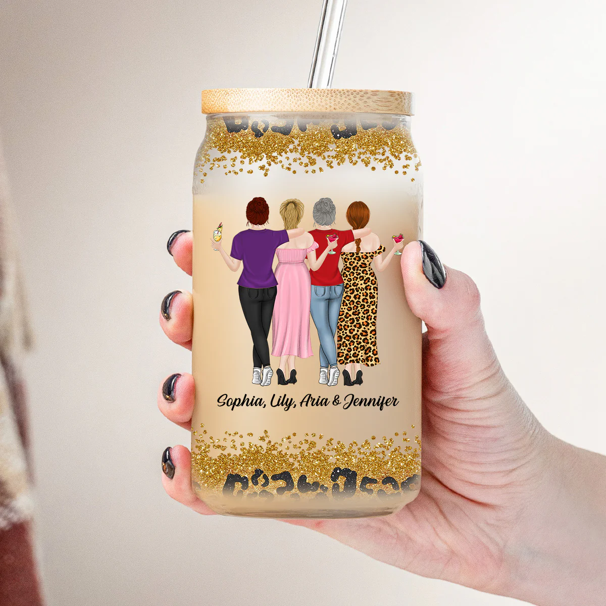 Because Of You I Laugh A Little Harder - Personalized Custom Glass Can - Image 3