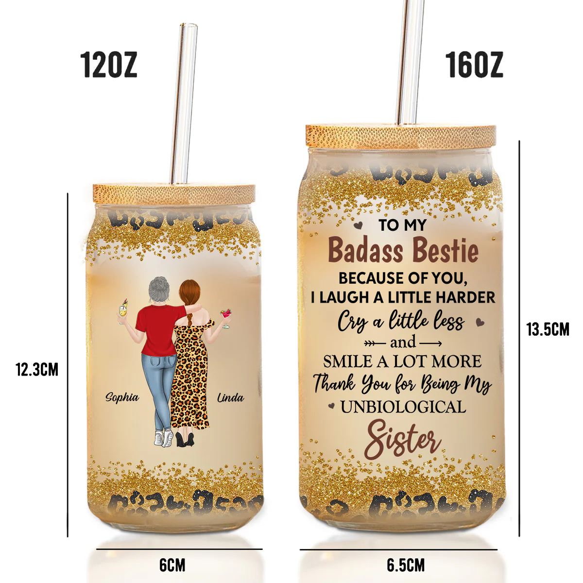 Because Of You I Laugh A Little Harder - Personalized Custom Glass Can - Image 5