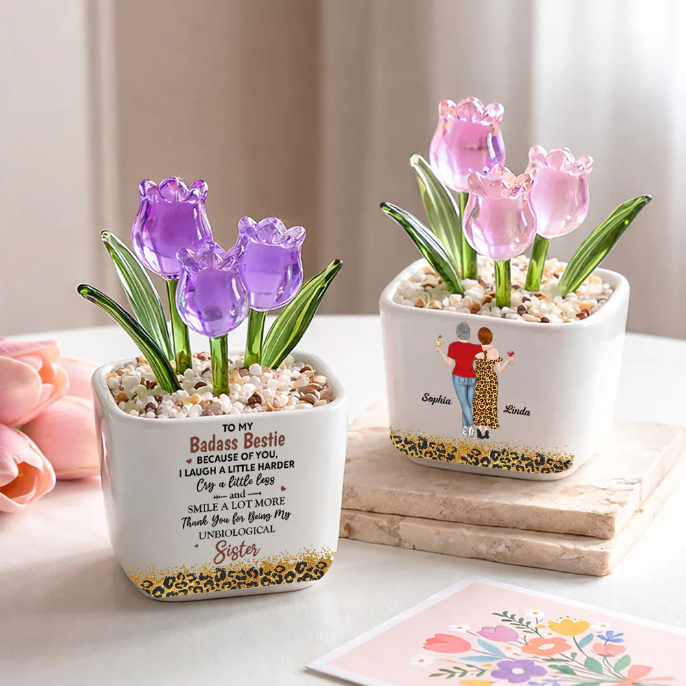 Because Of You I Laugh A Little Harder - Personalized Custom Glass Everlasting Tulips