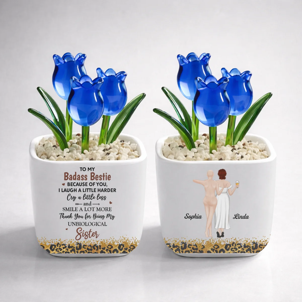 Because Of You I Laugh A Little Harder - Personalized Custom Glass Everlasting Tulips - Image 6