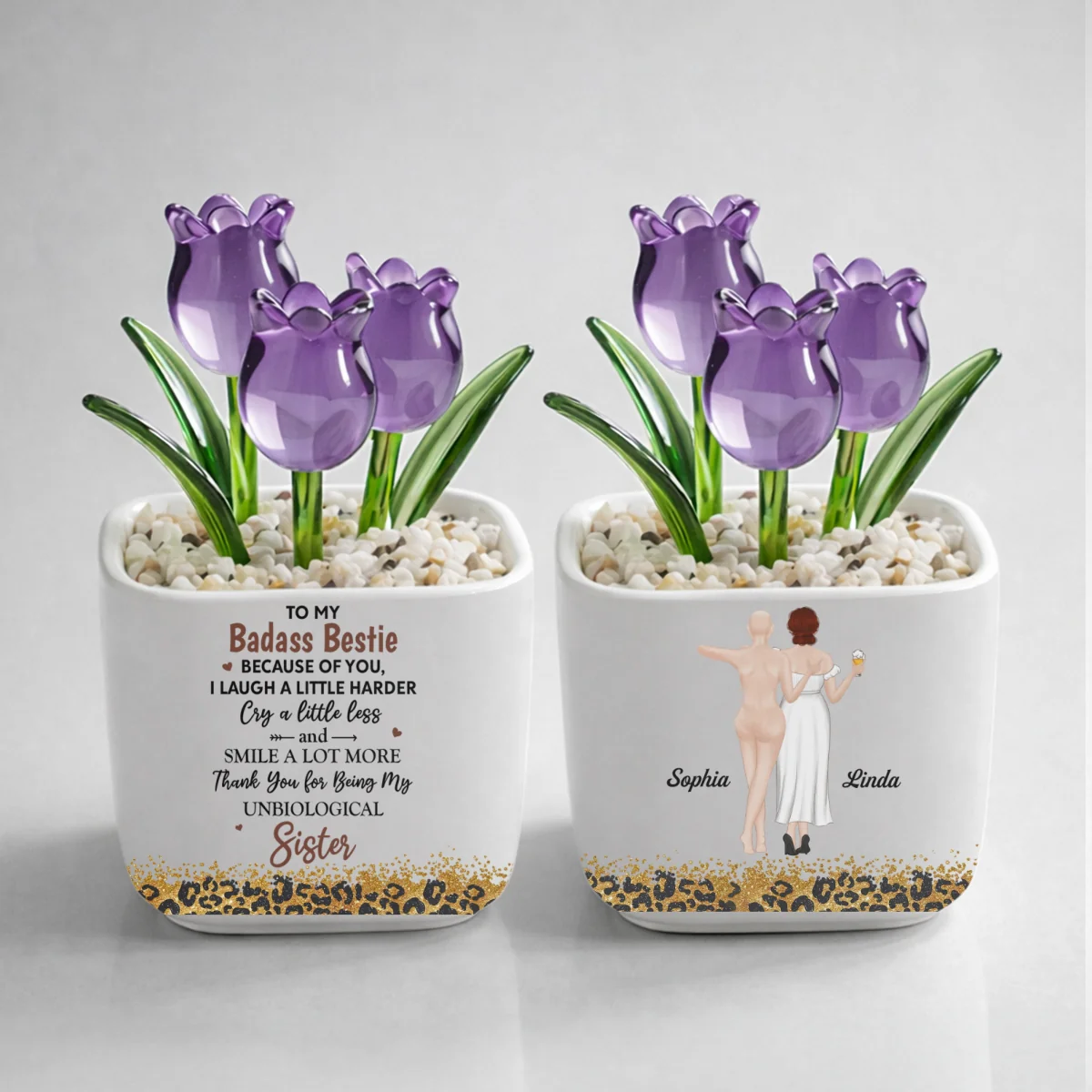 Because Of You I Laugh A Little Harder - Personalized Custom Glass Everlasting Tulips - Image 8