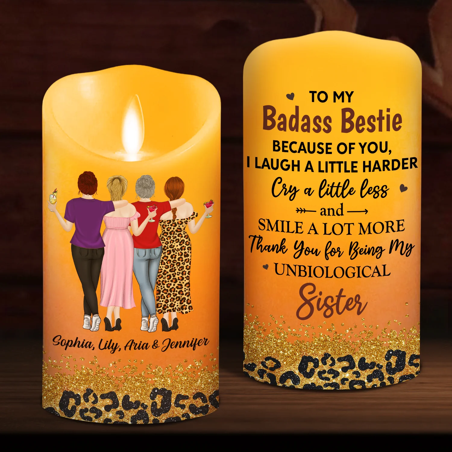 Because Of You I Laugh A Little Harder - Personalized Custom LED Candle - Image 4