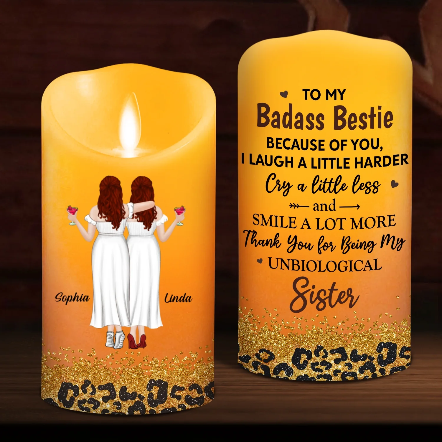 Because Of You I Laugh A Little Harder - Personalized Custom LED Candle - Image 7
