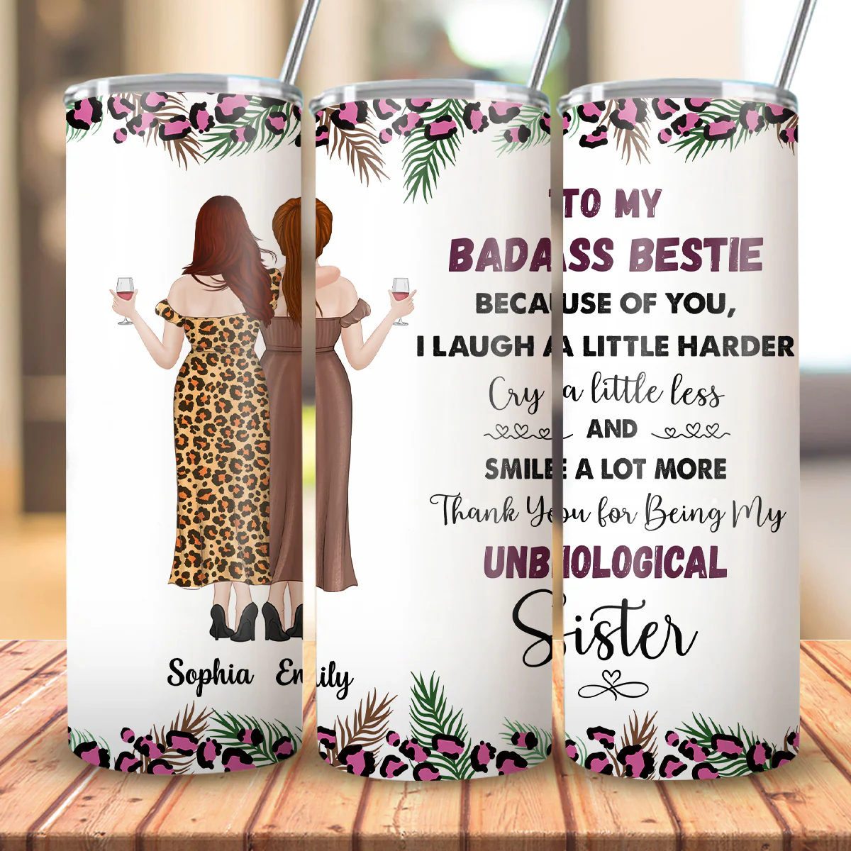 Because Of You I Laugh A Little Harder - Personalized Custom Skinny Tumbler - Image 3