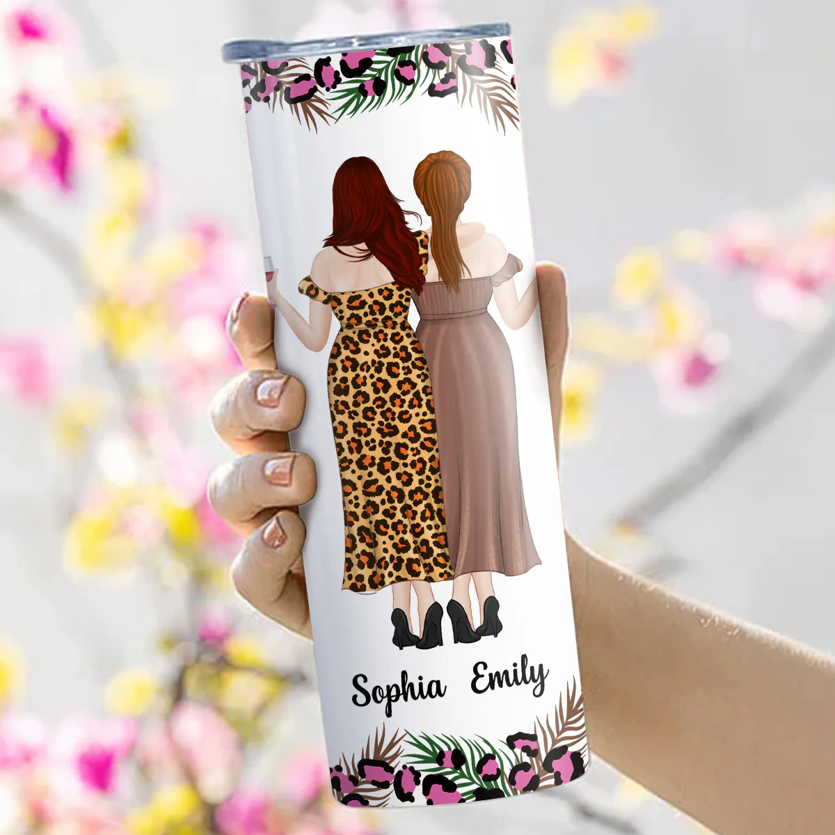 Because Of You I Laugh A Little Harder - Personalized Custom Skinny Tumbler - Image 4