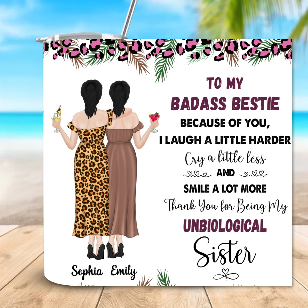 Because Of You I Laugh A Little Harder - Personalized Custom Skinny Tumbler - Image 5