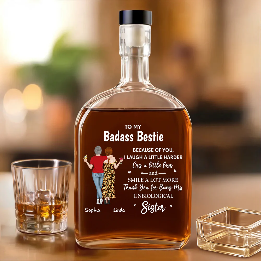 Because Of You I Laugh A Little Harder - Personalized Custom Spirits Decanter