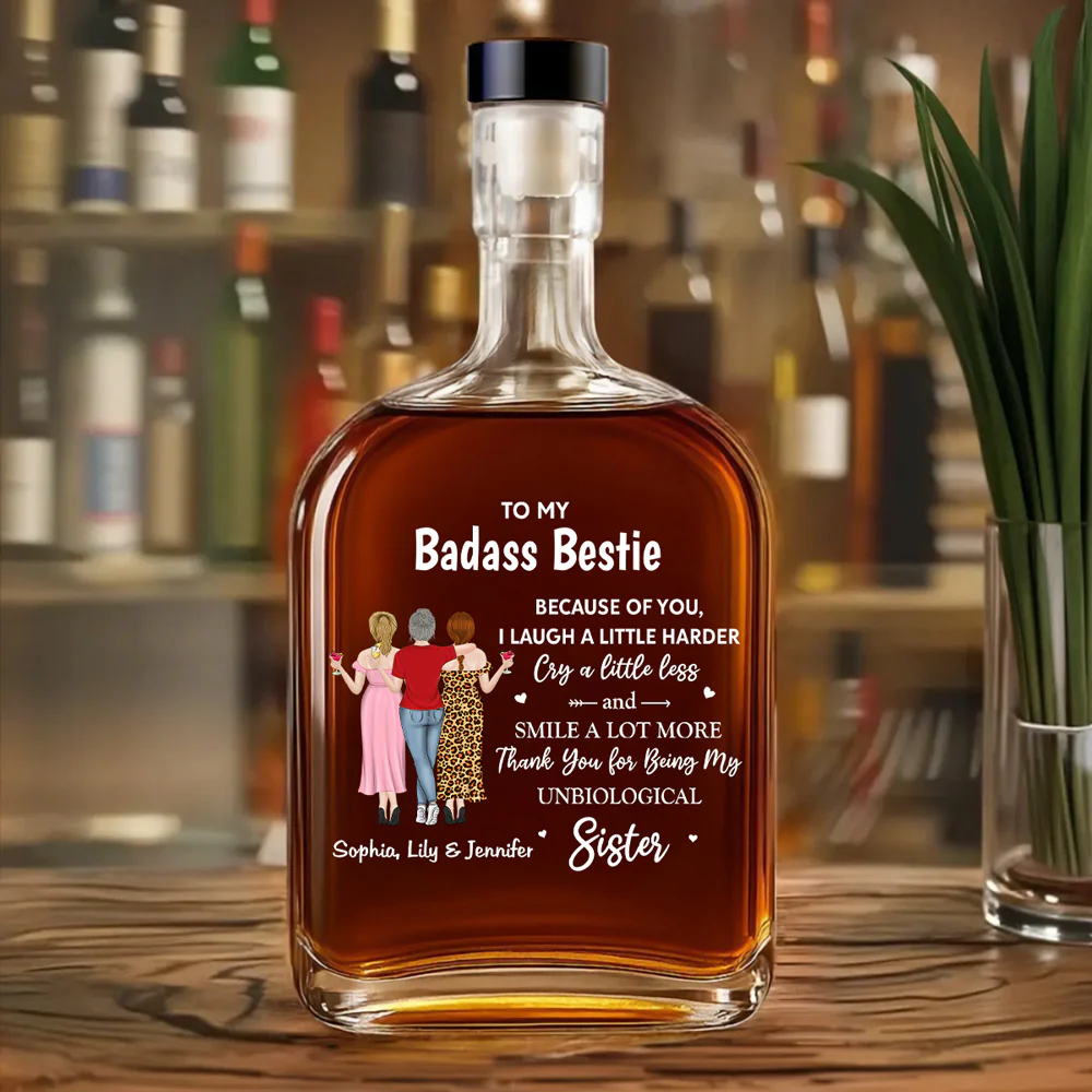 Because Of You I Laugh A Little Harder - Personalized Custom Spirits Decanter - Image 3