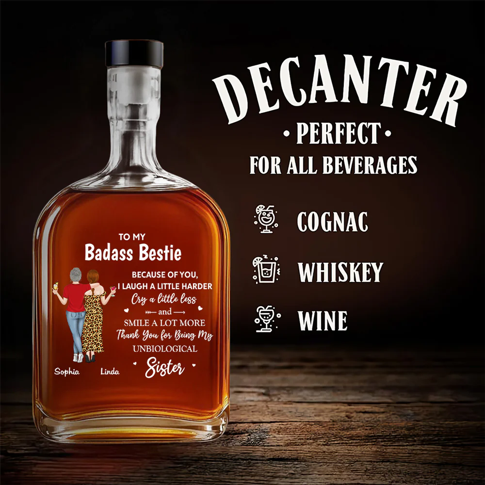 Because Of You I Laugh A Little Harder - Personalized Custom Spirits Decanter - Image 4