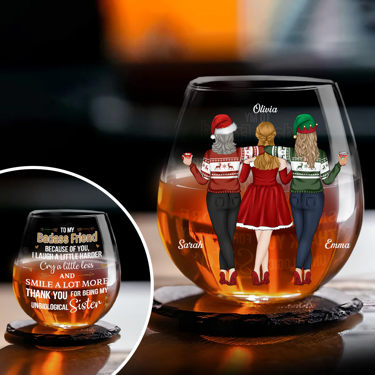 Because Of You I Laugh A Little Harder - Personalized Custom Wine Glass - Image 2