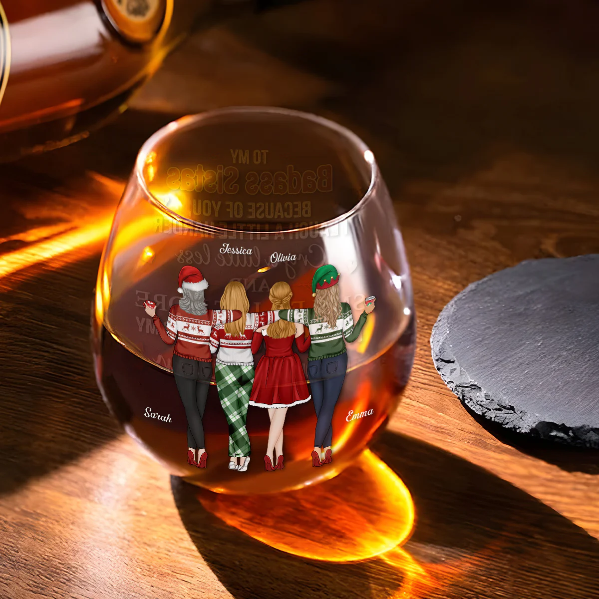 Because Of You I Laugh A Little Harder - Personalized Custom Wine Glass - Image 3