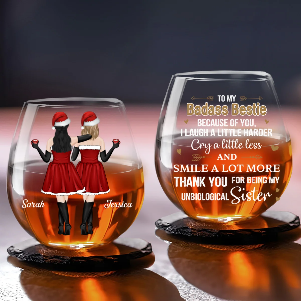 Because Of You I Laugh A Little Harder - Personalized Custom Wine Glass - Image 5