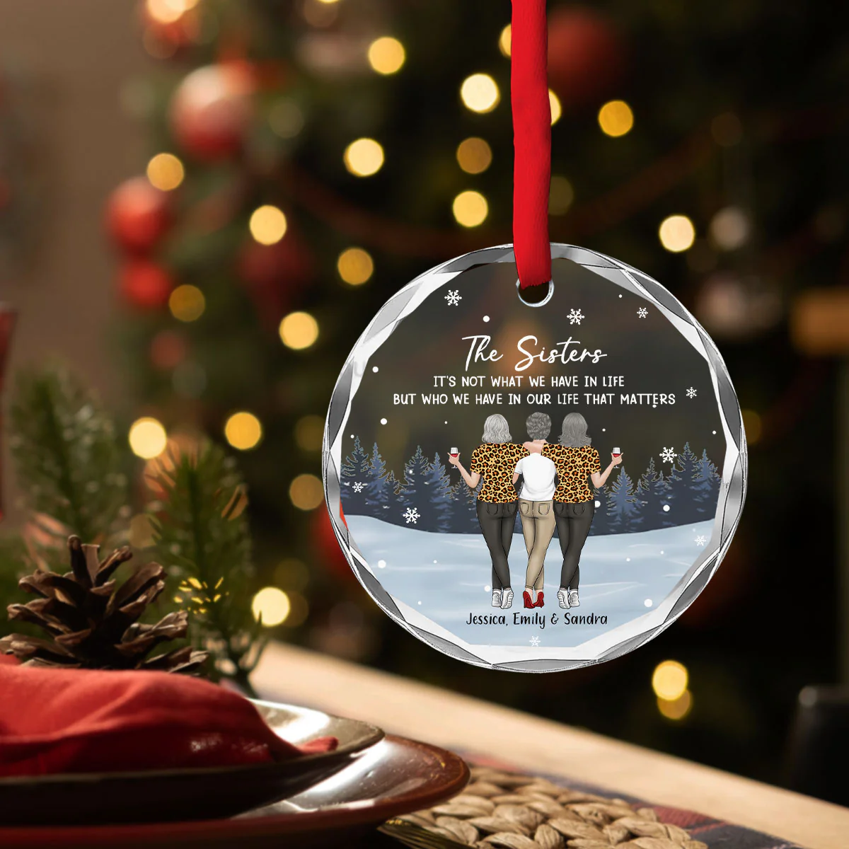 Because Of You Life Shines Brighter - Personalized Custom Glass Ornament - Image 3
