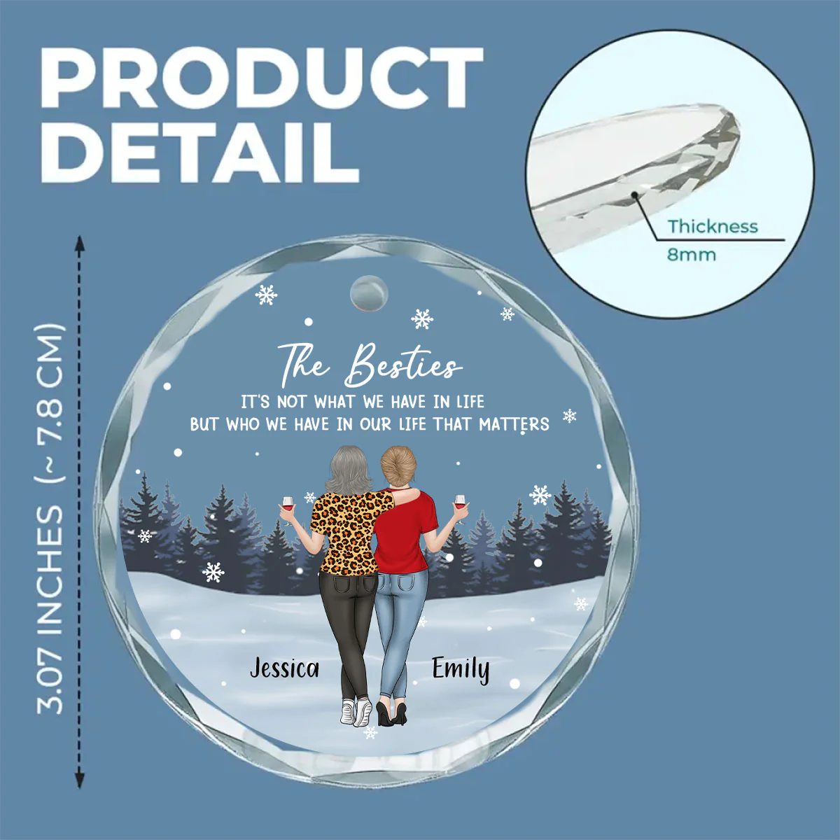 Because Of You Life Shines Brighter - Personalized Custom Glass Ornament - Image 4