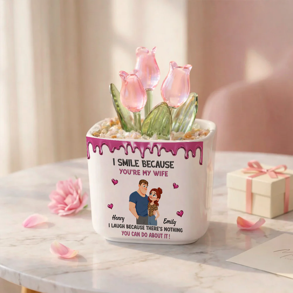 Because You Are My Wife - Personalized Custom Glass Everlasting Tulips - Image 2