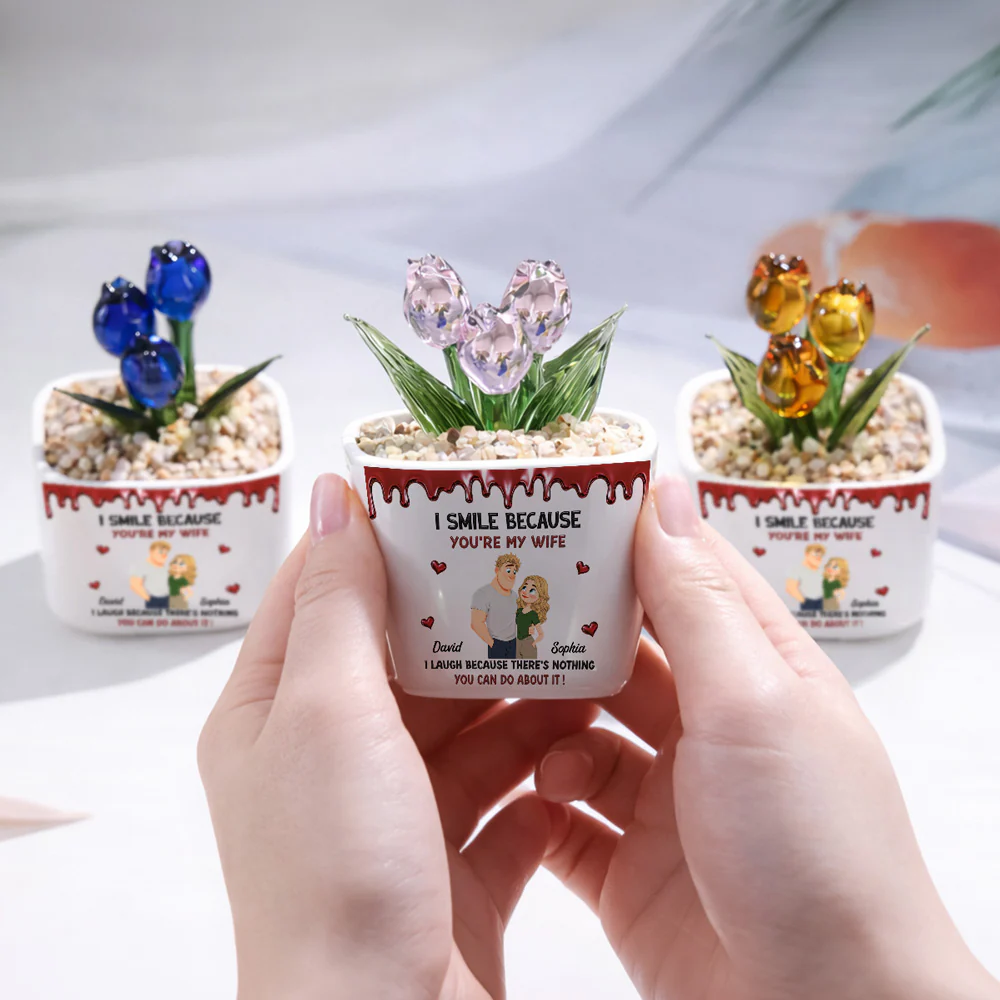 Because You Are My Wife - Personalized Custom Glass Everlasting Tulips - Image 3