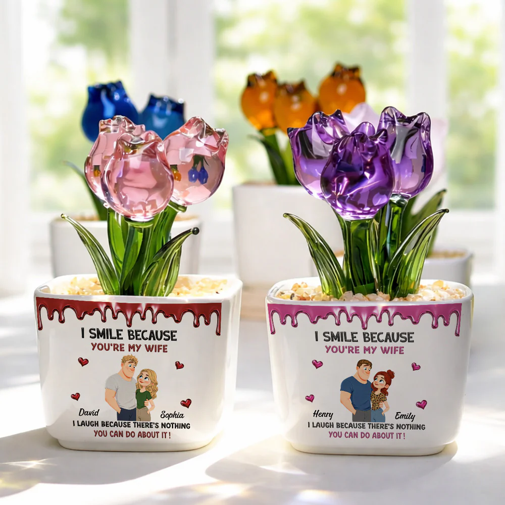 Because You Are My Wife - Personalized Custom Glass Everlasting Tulips - Image 4
