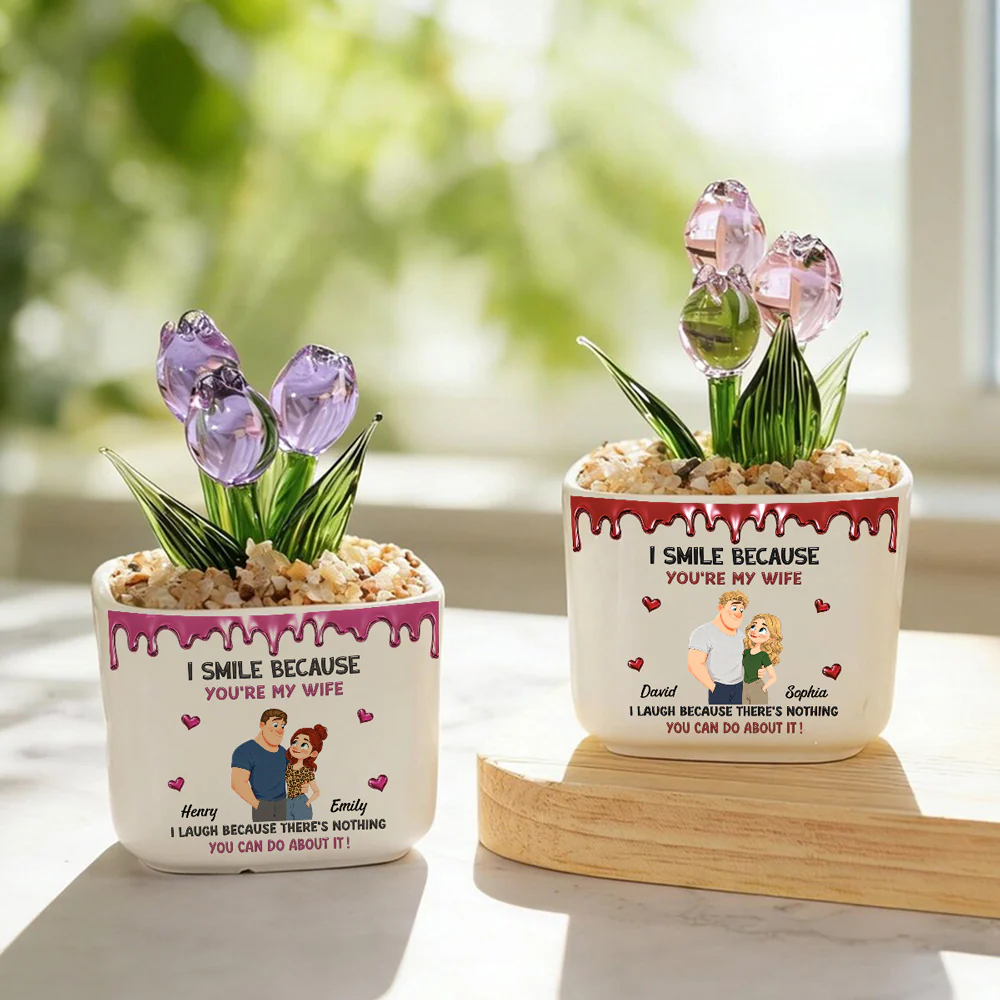 Because You Are My Wife - Personalized Custom Glass Everlasting Tulips - Image 5